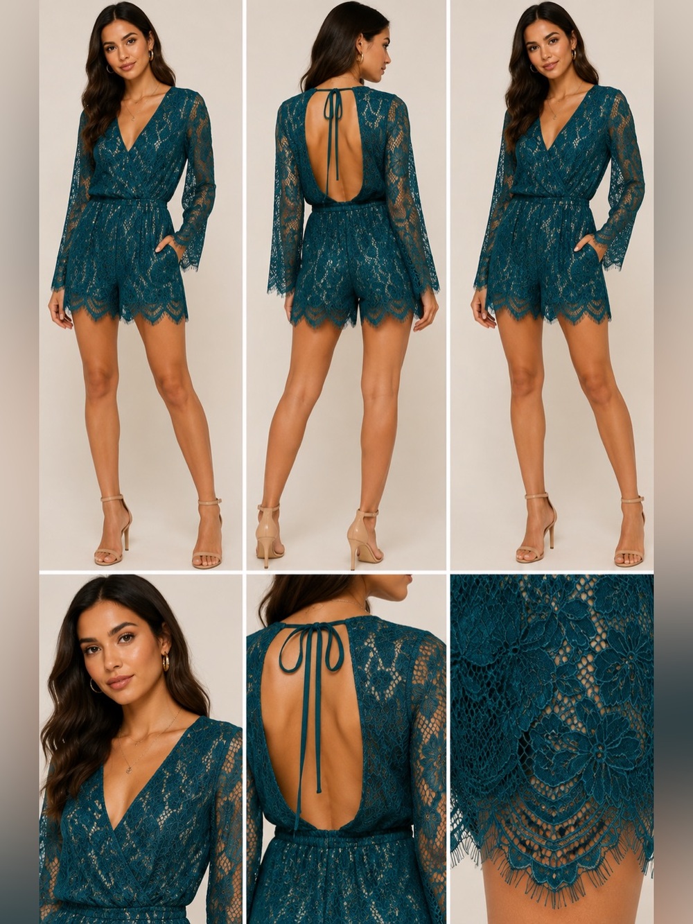 Xhilaration Teal Lace Long Sleeve Romper – Open Back – Size Small – NWT